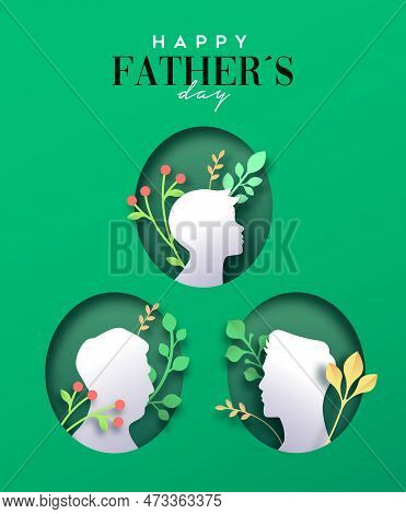 Happy Father\'s Day Papercut Greeting Card Illustration Of  Father And Boy Son. Grandpa, Dad And Kid