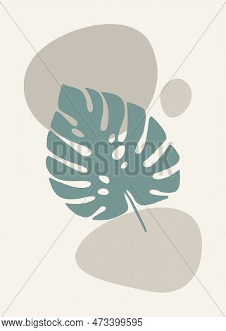 Botanical Wall Art Vector. Line Art Drawing Of Tropical Leaves With Abstract Shapes. Abstract Plant 