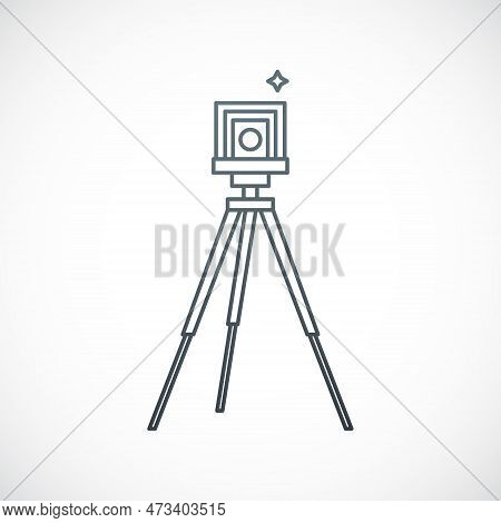 Retro Camera Icon Isolated On White Background. Emblem Of Camera On Tripod. Stock Vector Illustratio