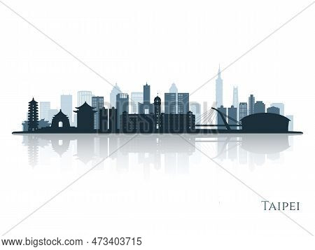 Taipei Skyline Silhouette With Reflection. Landscape Taipei. Vector Illustration.
