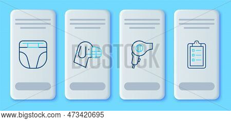 Set Line Dog In Muzzle, Hair Dryer, Diaper For Dog And Grooming Salon Price List Icon. Vector