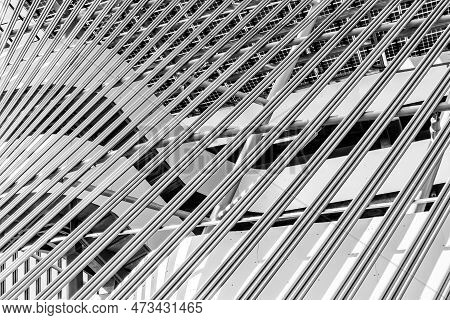 Looking Up At Metal Beams  At The Light Rail Station In Seatac, Wshington.