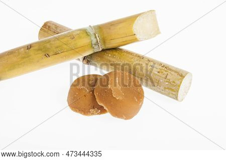 Panela Or Chancaca From Sugar Cane; Photo On White Background.