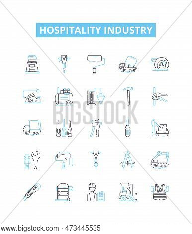 Hospitality Industry Vector Line Icons Set. Hospitality, Industry, Tourism, Hotels, Restaurants, Cat