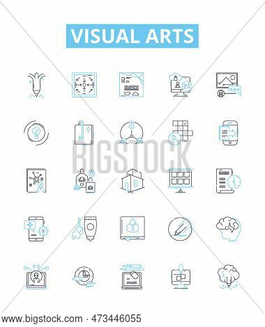 Visual Arts Vector Line Icons Set. Drawing, Painting, Sculpture, Mosaic, Printmaking, Photography, I