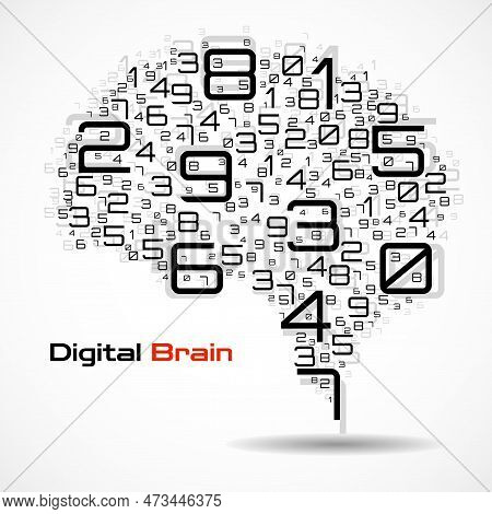 Digital Brain With Numbers. Artificial Intelligence Concept. Technology Brain