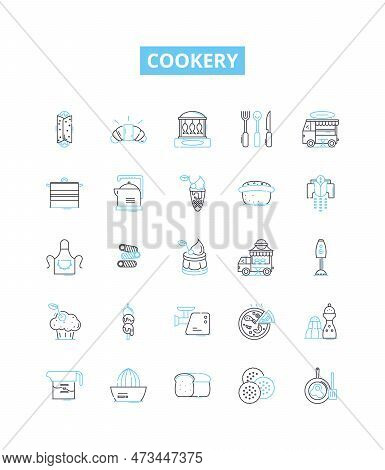 Cookery Vector Line Icons Set. Ingredients, Recipe, Measurement, Techniques, Tools, Flavorings, Seas