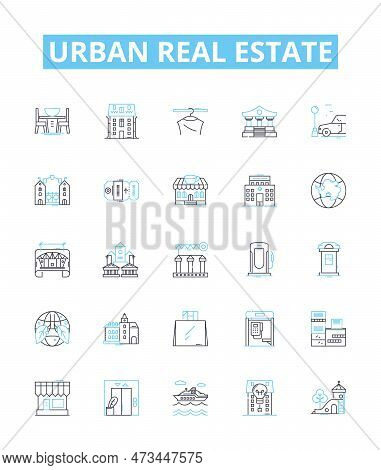 Urban Real Estate Vector Line Icons Set. Urban, Real, Estate, Housing, Urbanism, Dwelling, Apartment