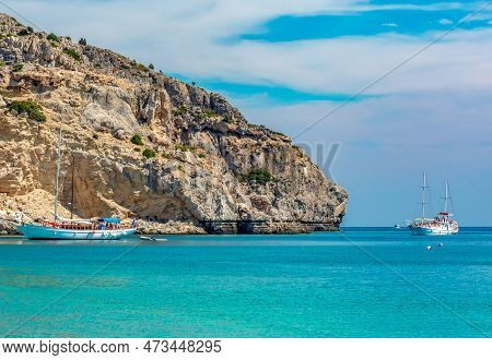 Traganou Beach On Rhodes Island In Greece