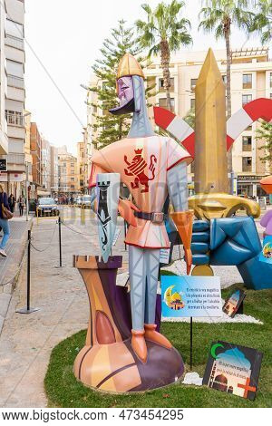 Burriana, Spain 18-03-2023: View Of The Sculpted Monument For Its Exhibition And Its Burning In The 