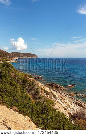 Panoramic View Over Rocky Beach From Coastal Road Near Cavoli Elba
