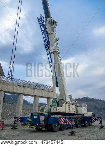 Batumi, Georgia. 03.12.2023 Bridge Construction. Bridge Supports In The Mountains. Construction Of A