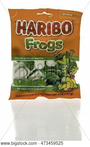 Winneconne, Wi - 19 March 2023: A Package Of Haribo Frogs Candy On An Isolated Background.