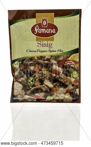 Winneconne, Wi - 19 March 2023: A Package Of Pamana Sisig Spice Mix On An Isolated Background.