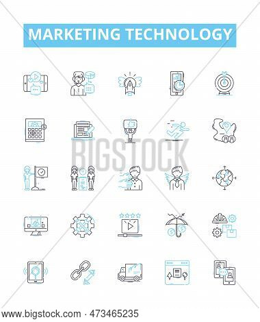 Marketing Technology Vector Line Icons Set. Marketing, Technology, Digital, Platforms, Analytics, Au