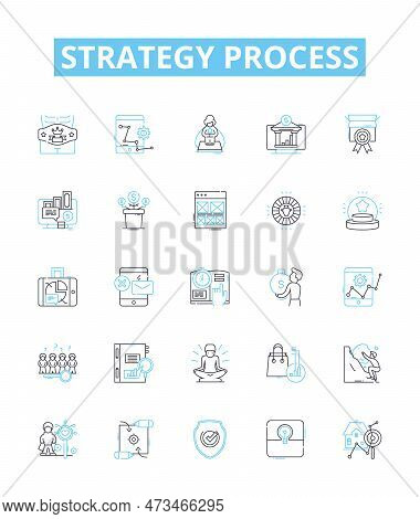 Strategy Process Vector Line Icons Set. Planning, Analysis, Execution, Decision-making, Allocation, 