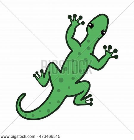 Gecko. Cute Lizard On  White Background. Vector Doodle Illustration. Sticker For Children.