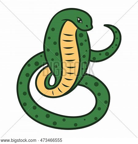 Cobra On White Background. Drawing For Children. Snake. Vector Doodle Illustration.