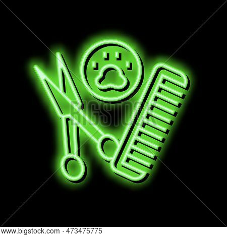 Grooming Accessories Dog Neon Light Sign Vector. Grooming Accessories Dog Illustration