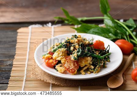 Northern Thai Food, Stir Fried Gurmar Leaf (gymnema Inodorum) With Egg, Local Food
