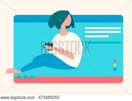 Young People In Front Of A Computer Screen. Flat Style, Isolated Vector Element