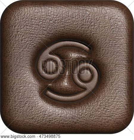 Cancer. Three-dimensional Square Button Of The Zodiac Sign.