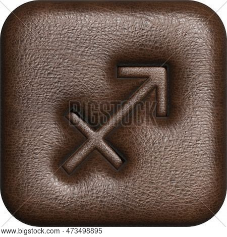 Sagittarius. Three-dimensional Square Button Of The Zodiac Sign.