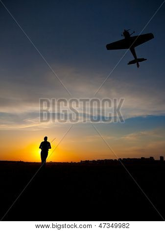 Man Silhouette With Rc Plane