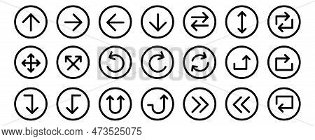 Straight Arrows Set Of Linear Arrows With Different Directions In A Circle On A White Background Eps
