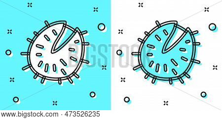 Black Line Chestnut Icon Isolated On Green And White Background. Barbed And Strong Chestnut. Random 