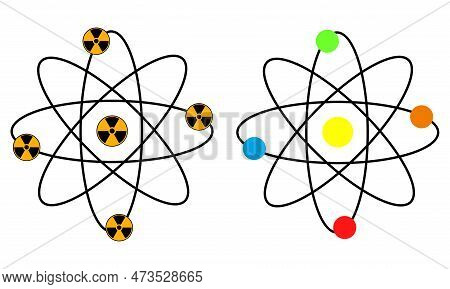 Atom Icon, Atomic Energy, Atom In Colorful Tazht Style, Atomic Energy Sign On White Background Eps10