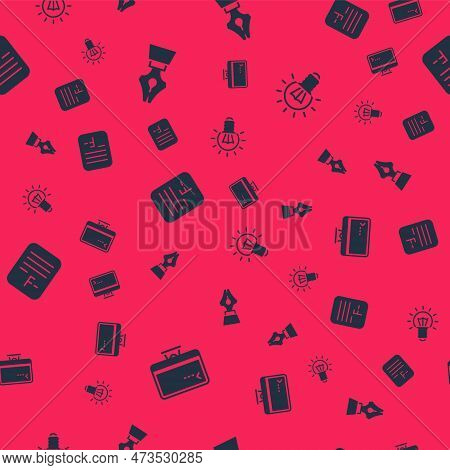 Set Computer Monitor, Fountain Pen Nib, Exam Paper With Incorrect Answers And Light Bulb On Seamless