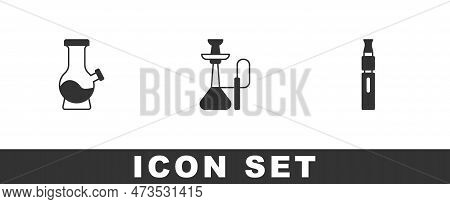 Set Bong, Hookah And Electronic Cigarette Icon. Vector
