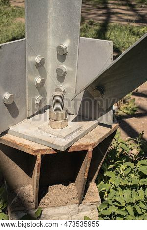 Fastening The High Voltage Tower To The Foundation.the Foundation Of The High-voltage Tower Of The H