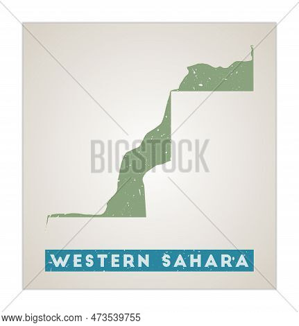 Western Sahara Map. Country Poster With Regions. Old Grunge Texture. Shape Of Western Sahara With Co