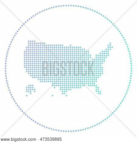 Usa Digital Badge. Dotted Style Map Of Usa In Circle. Tech Icon Of The Country With Gradiented Dots.