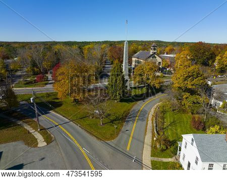 Acton Town Green Aerial View In Fall In Historic Town Center Of Acton, Massachusetts Ma, Usa.