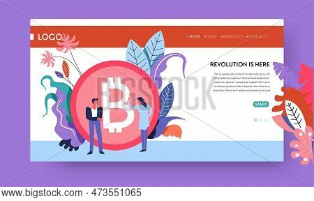 Cryptocurrency Marketplace Internet Web Page Template Bitcoin Stock Exchange Vector Online
