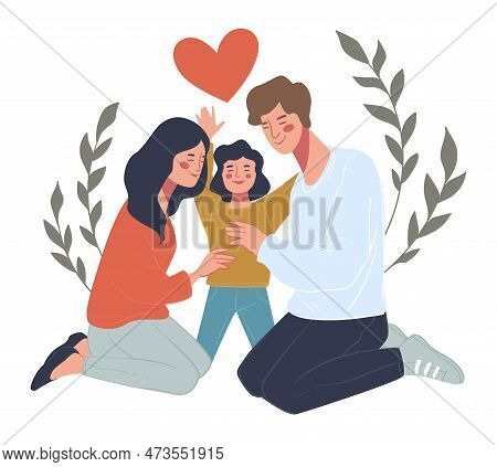 Mother And Father Cuddling Daughter Small Girl
