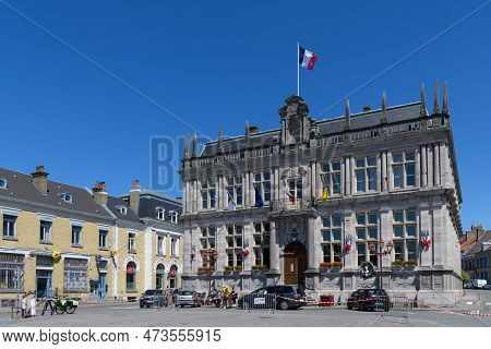 Bergues, France - July 5, 2022: Town Hall Of Bergues On A Summer Day, France, Clear Day
