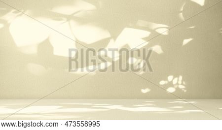 Loft Product Summer Studio Room Background,yellow Shadow Leaves On Podium Pland Cement Concrete Back