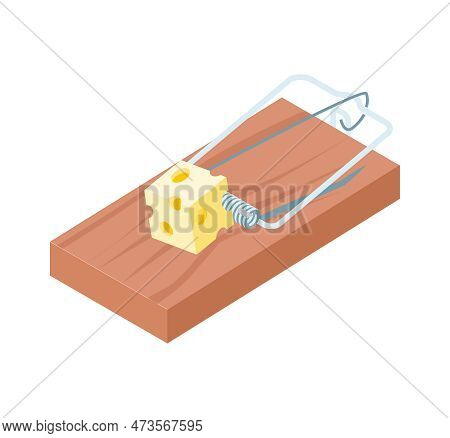 Isometric Mouse Trap With Piece Of Cheese Icon Vector Illustration