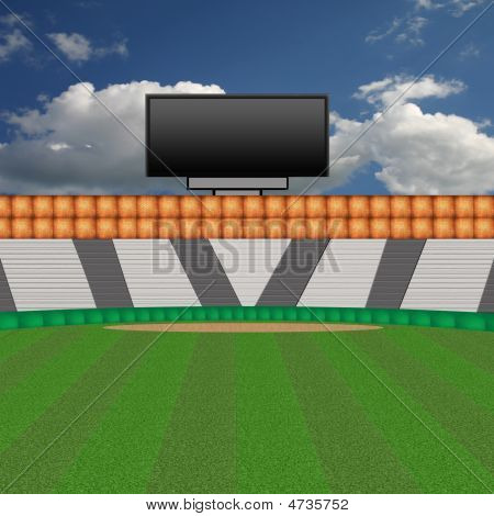 Campo de béisbol vacía, con vacío Jumbotron.