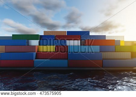 Lots Of Long Cargo Containers Stacked At The Terminal/port For Import Export Business. Logistics, Un