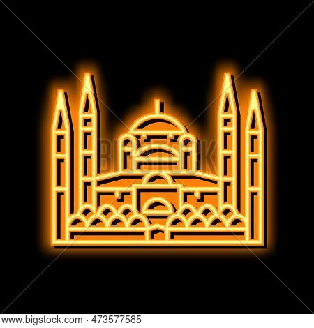 Blue Mosque Neon Light Sign Vector. Blue Mosque Illustration