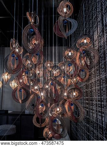 Softly Shining Hanged Lamps With Braided Colorful Ropes, Which Means In Chinese Lucky Number Eight W