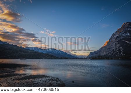 The Sunrise On Lake Toblino In The Province Of Trento In Italy. January 2023