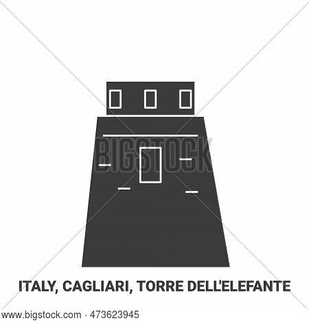 Italy, Cagliari, Torre Dellelefante Travel Landmark Vector Illustration