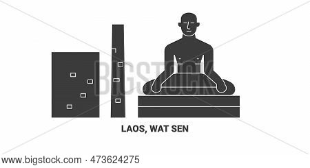 Laos, Wat Sen, Travel Landmark Vector Illustration