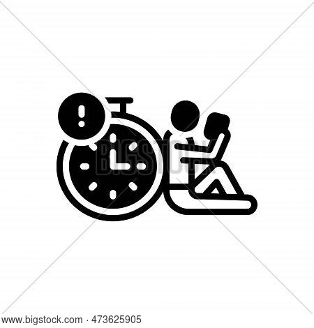 Black Solid Icon For Delayed Late Hold-up Procrastination Latency Suspension Deceleration